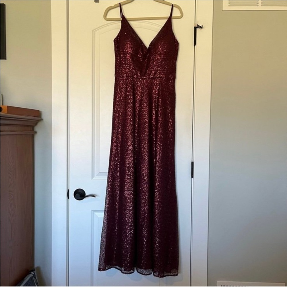 Mori Lee Sequin Bridesmaids Dress with V-Neck and Open Back 12